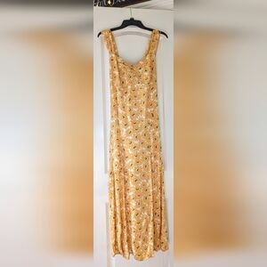 ✨Free People✨• Yellow Floral Midi Dress with Open Back